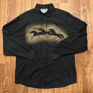 Vintage Wrangler Western Shirt Men XL Black‎ Button Down Horse Cowboy Rodeo